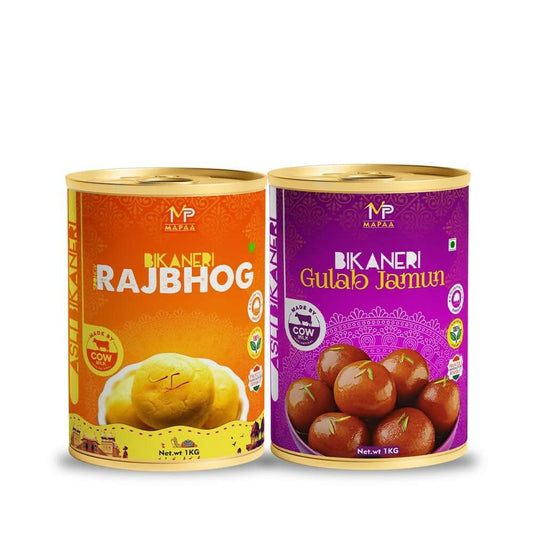 MAPAA's Bikaneri Rajbhog & Premium Desi Ghee Gulab Jamun Combo |Ready to Eat Sweet | Bikaneri Sweets| Mithai Combo (2x1Kg) 2 KG - HalfPe