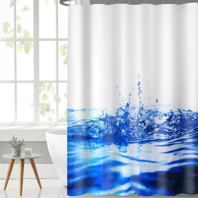 Lushomes shower curtain, Water Printed, Polyester waterproof 6x6.5 ft with hooks, non-PVC, Non-Plastic, For Washroom, Balcony for Rain, 12 eyelet & 12 Hooks (6 ft W x 6.5 Ft H) - HalfPe