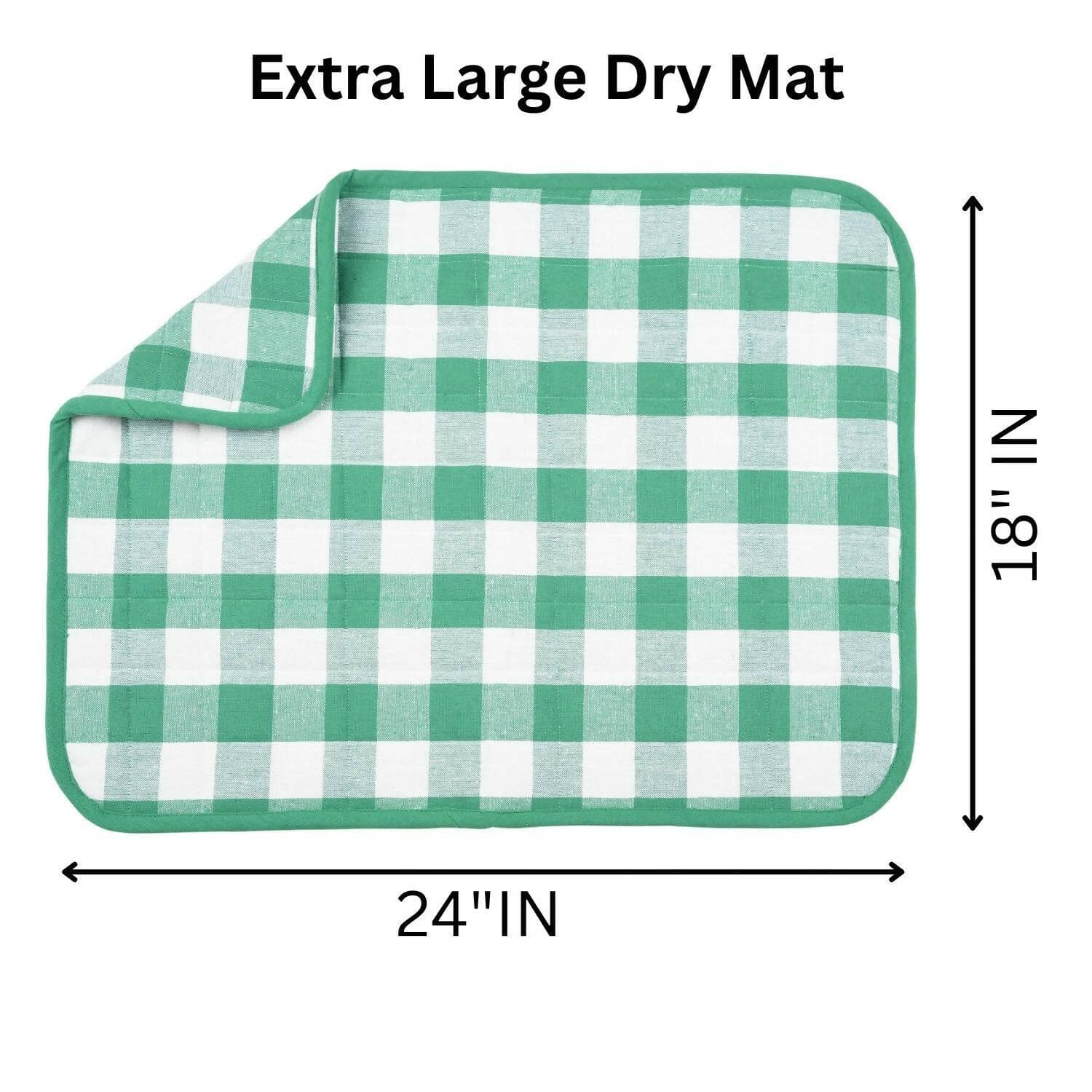 Dish Drying Mat for Kitchen Utensils, Reversible Absorbant Cotton Checks drying Mats, Washable, Counter top Cushion Pad Tableware, 46x61 Cms, Green by Lushomes (18x24 Inches, Set of 2) - HalfPe