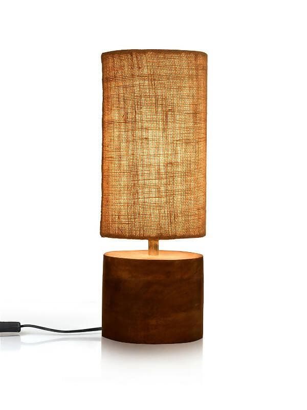 Wooden Log Table Lamp With Brown Jute Shade - HalfPe