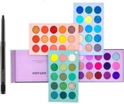 Bingeable HDA 60 Shades Color Board Eyeshadow Palette Shimmer Matte and Glitter Eye Shadow & Black Kajal (2 Items in the set) - HalfPe