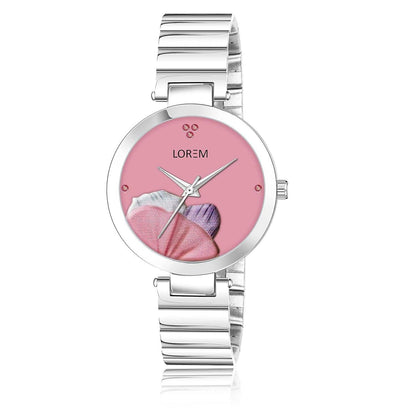 LOREM Pink Flower Designer Analog Watch For Women - HalfPe