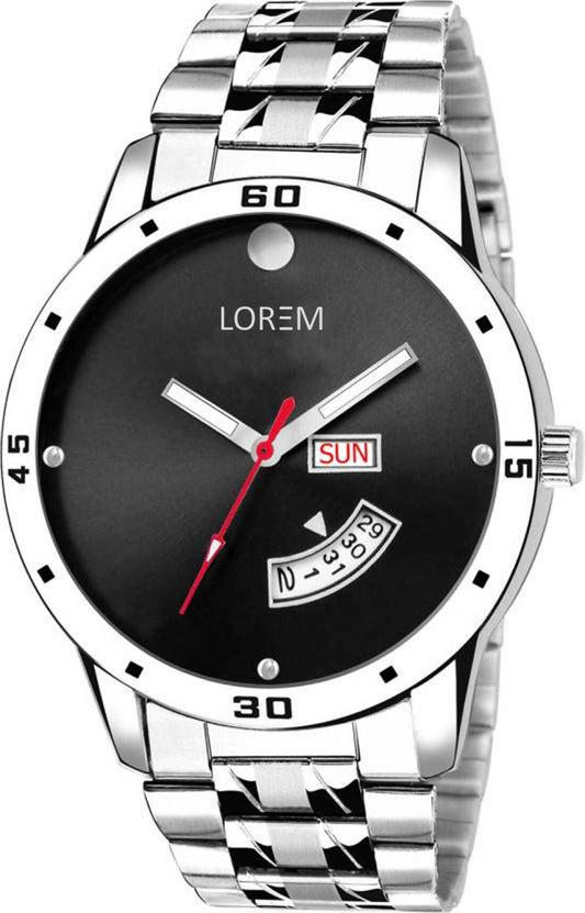 LOREM Black Day Date Analog Watch For Men LR104 - HalfPe