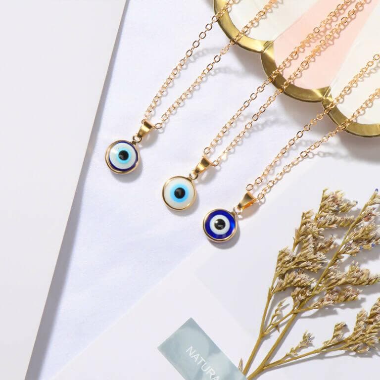 Pinapes Blue Turkish Evil Eye Pendant Chain Necklace for Women (Set of 30 - Sky & Dark Blue) - HalfPe