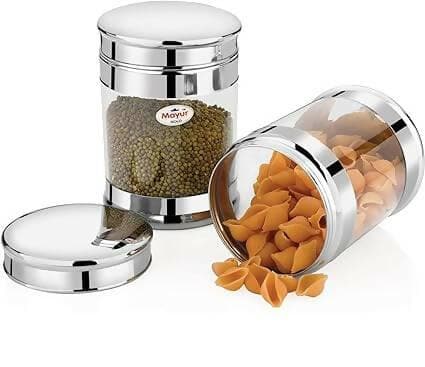 Mayur Gold Stainless Steel Storage Jar Steel Container set | Matte Canister | Steel Grocery Store Box | Kitchen Jars ( Set of 2) - HalfPe