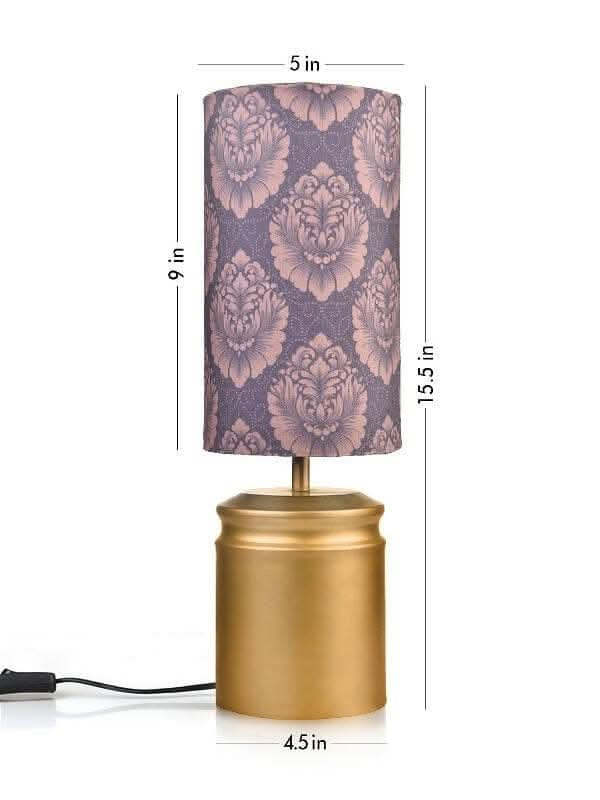 Metal Golden Table Lamp With Motives Printed Shade - HalfPe