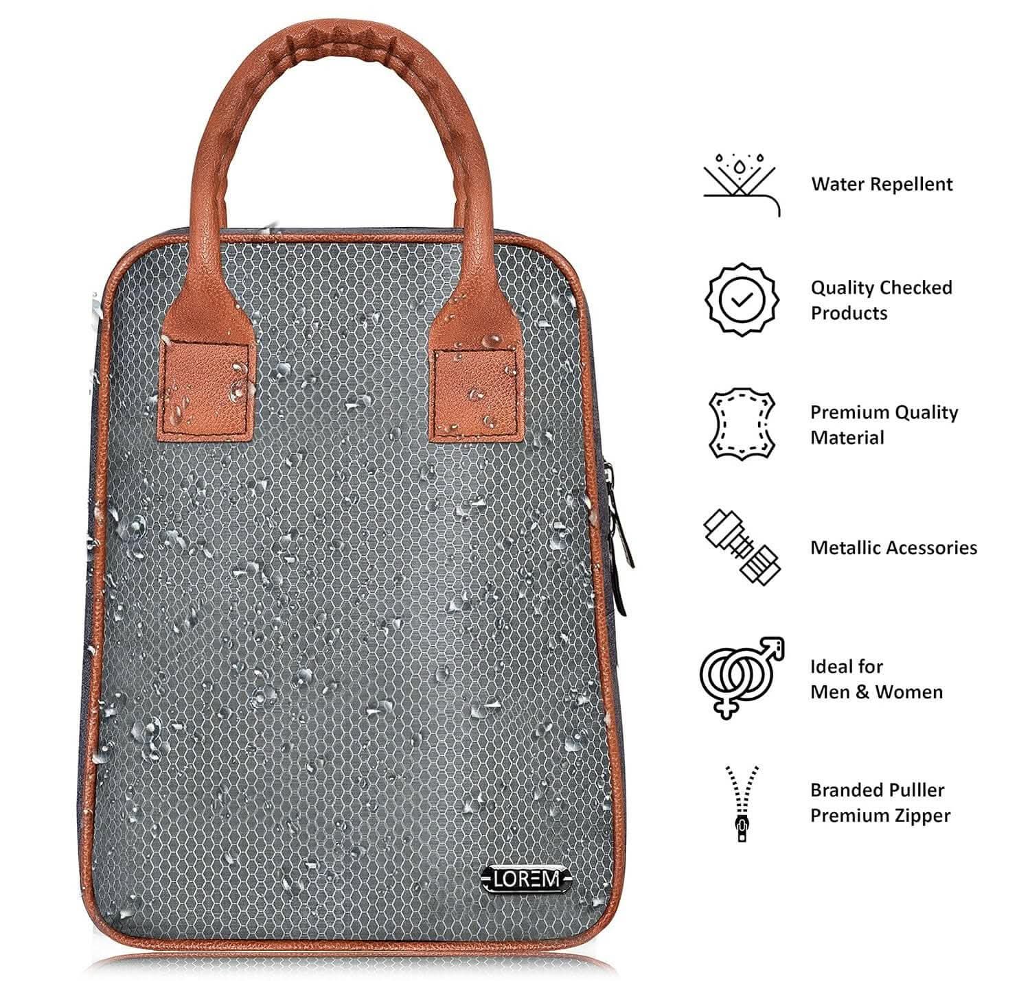 LOREM Grey Linen Textured Insulated Tiffin /Lunch Bag For Men & Women - HalfPe