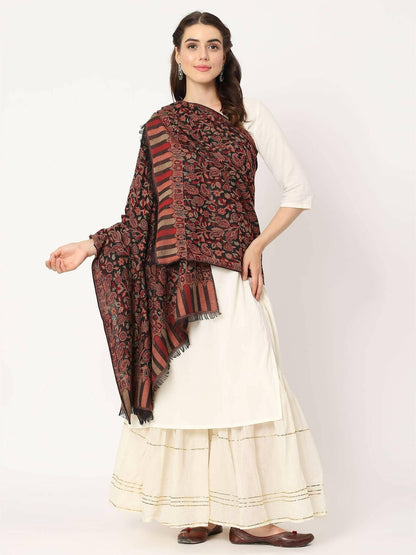 Pure Wool Kani Multiweave Shawl(Black ) - HalfPe