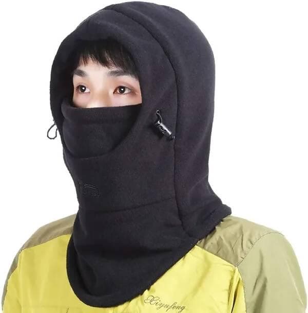 Solid Balaclava Hood Hat Thermal Fleece Face Mask Neck Warmer Full Face Cover Cap Winter Ski Mask (Black - Thicken) Cap - HalfPe