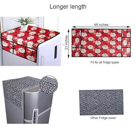 WISHLAND Set of 4 Pcs Fridge Cover Combo With 1 Fridge Top Cover with 6 Utility Pockets and 3 Pcs Multipurpose Fridge Mats - HalfPe