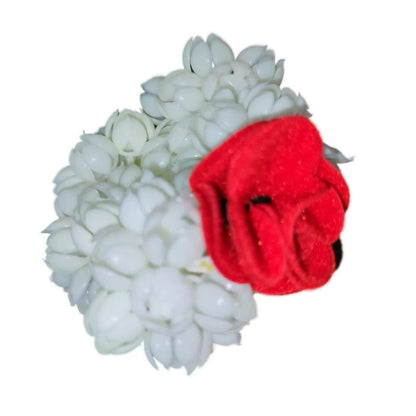 SENECIO Velvet Red Rose Flower Full Bloomed White Mogra Jasmine Hair Band Ponytail Holder (Pack of 3) - HalfPe