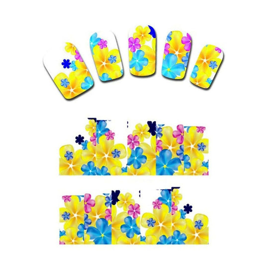 SENECIO Yellow Blue Floral Nail Art Manicure Decals Water Transfer Stickers (2 Sheets) - HalfPe