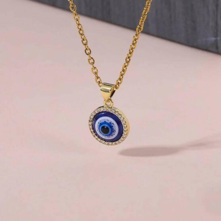 Pinapes Gold Plated Evil Eye Sea Green Pendant Necklace for Women’s & Girls (Gold) - HalfPe