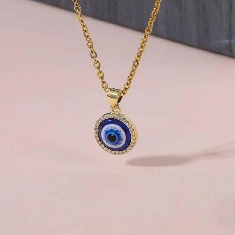 Pinapes Gold Plated Evil Eye Sea Green Pendant Necklace for Women’s & Girls (Gold) - HalfPe