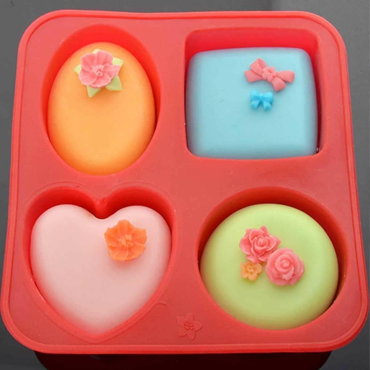 Silicone Circle, Square, Oval and Heart Shape Soap,Cake Making Mould (Multicolor) - HalfPe