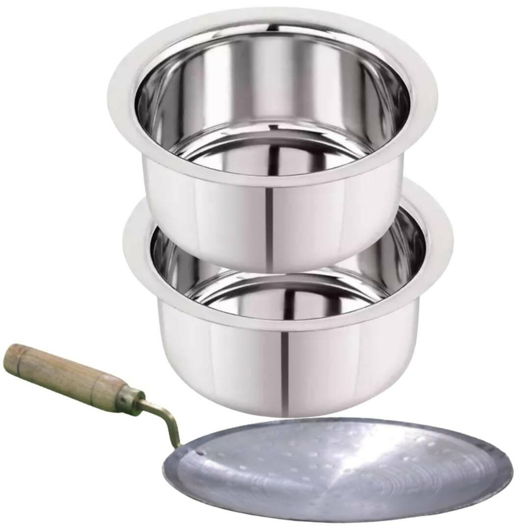 SHINI LIFESTYLE Stainless Steel Bhagona, Patila, Milk Pot 18cm with Loha Tawa - HalfPe