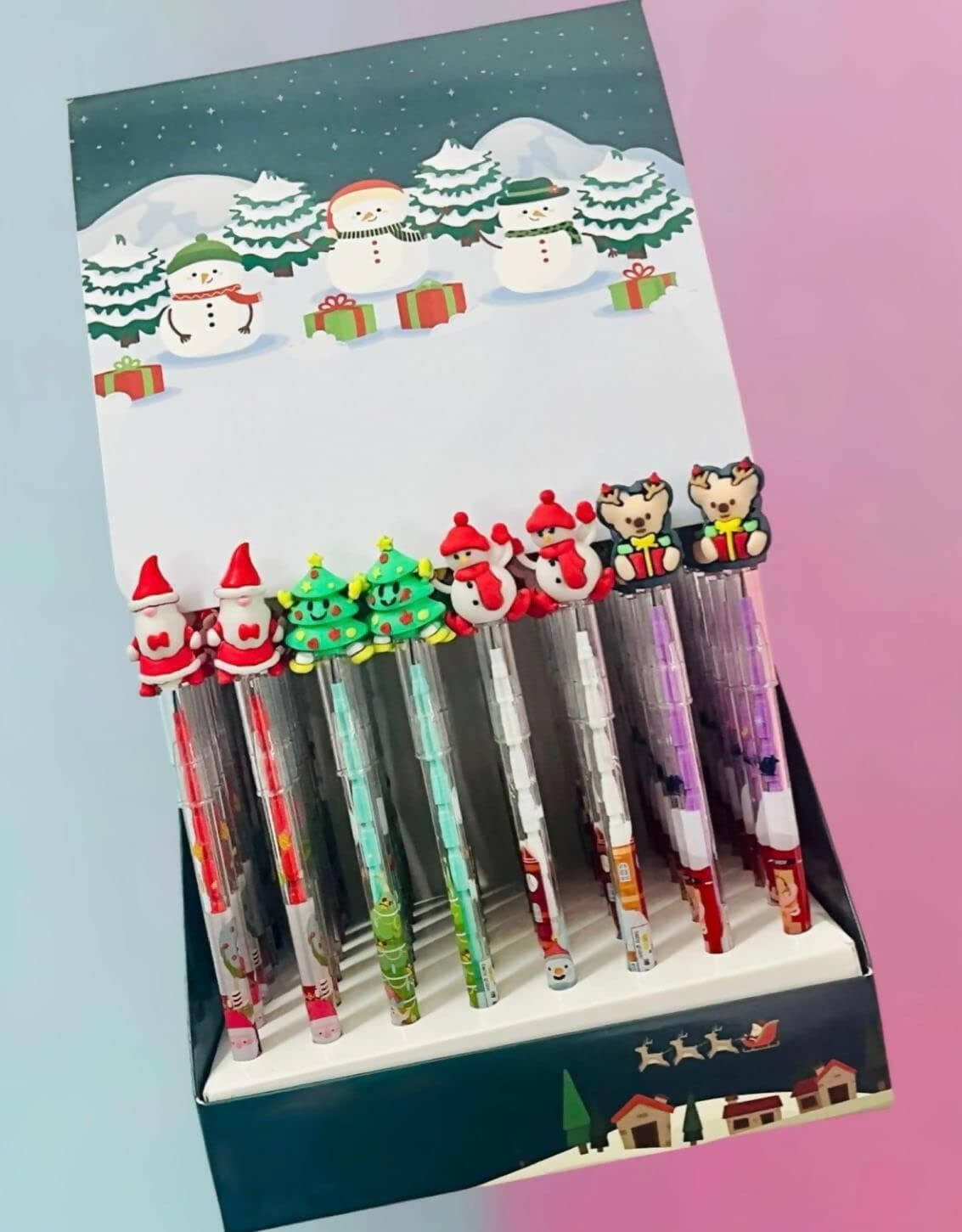 Le Delite Santa Claus Christmas Tree reindeer snowman candy shaped pencil Xmas Theme (Pack of 8) - HalfPe