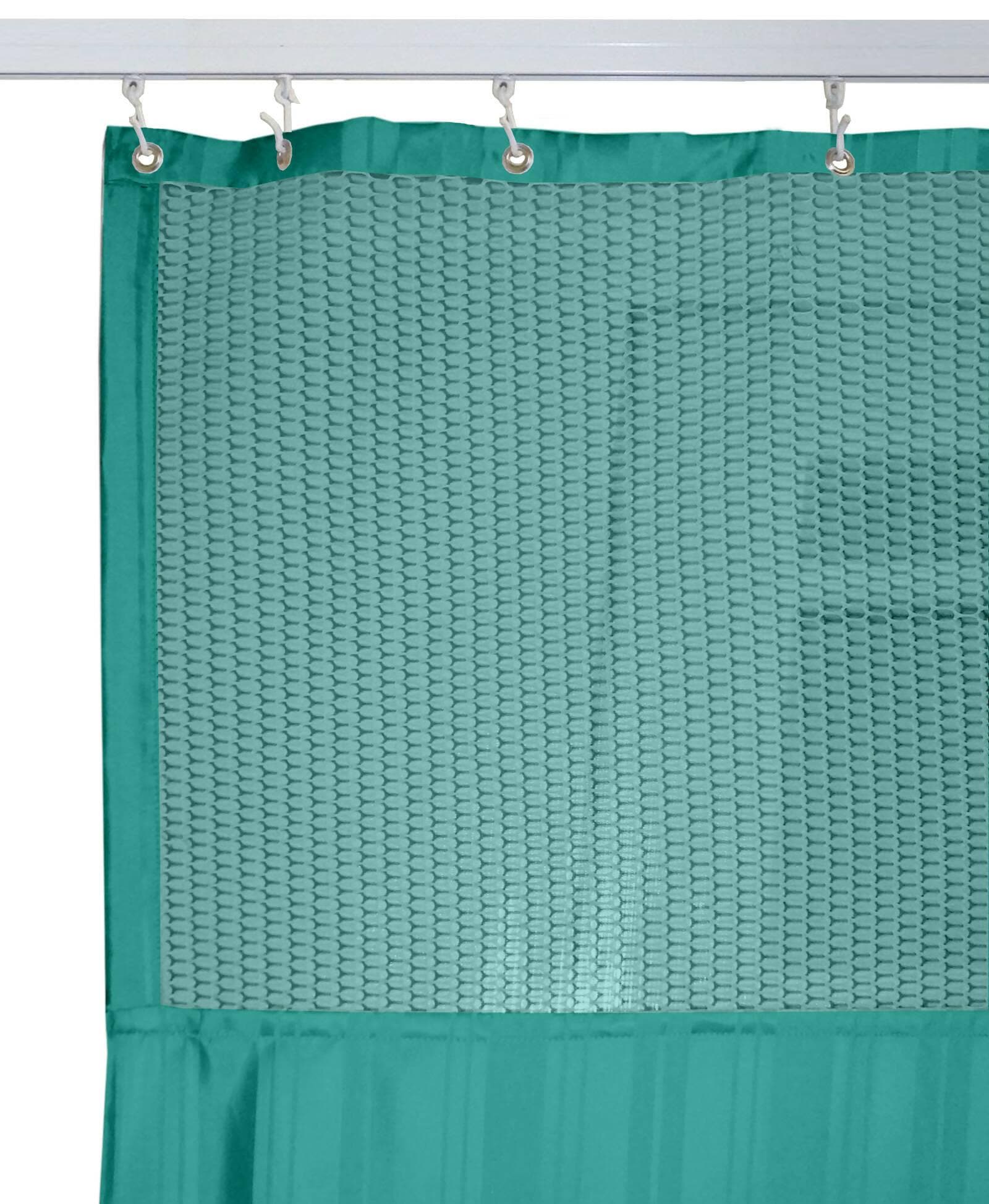 Hospital Partition Curtains, Clinic Curtains Size 15 FT W x 7 ft H, Channel Curtains with Net Fabric, 100% polyester 30 Rustfree Metal Eyelets 30 Plastic Hook, Dark Green, Stripes (15x7 FT) - HalfPe