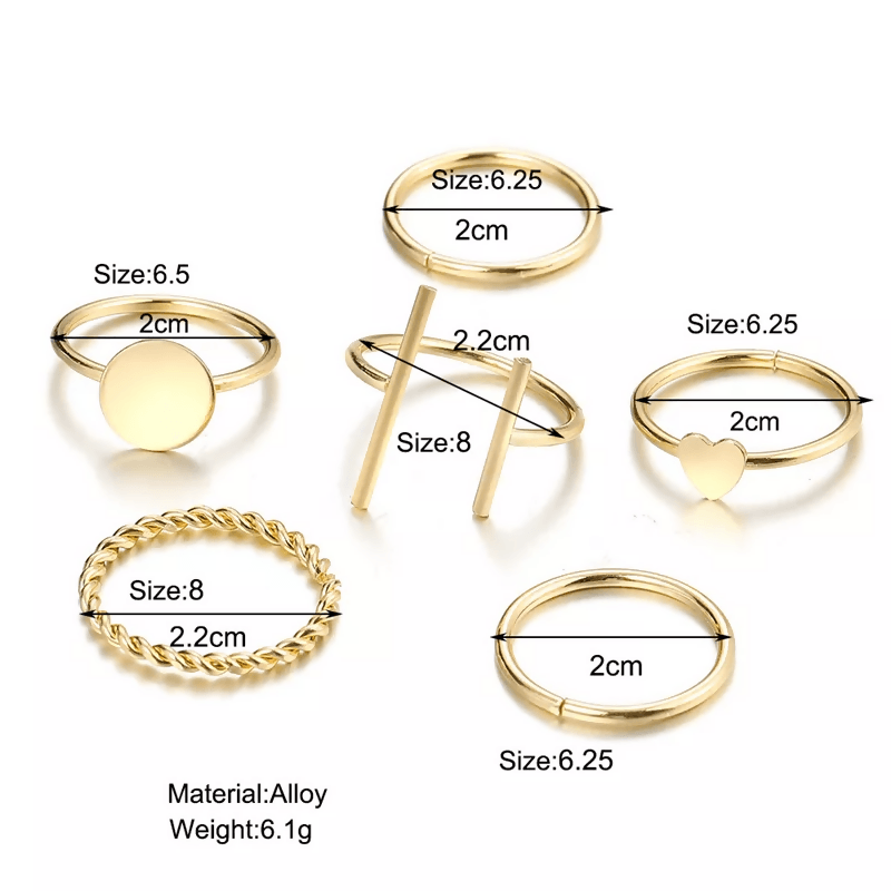 Pinapes Fashion Non Precious Base Metal Boho Midi Finger Ring for Girls – Set of 6 - HalfPe