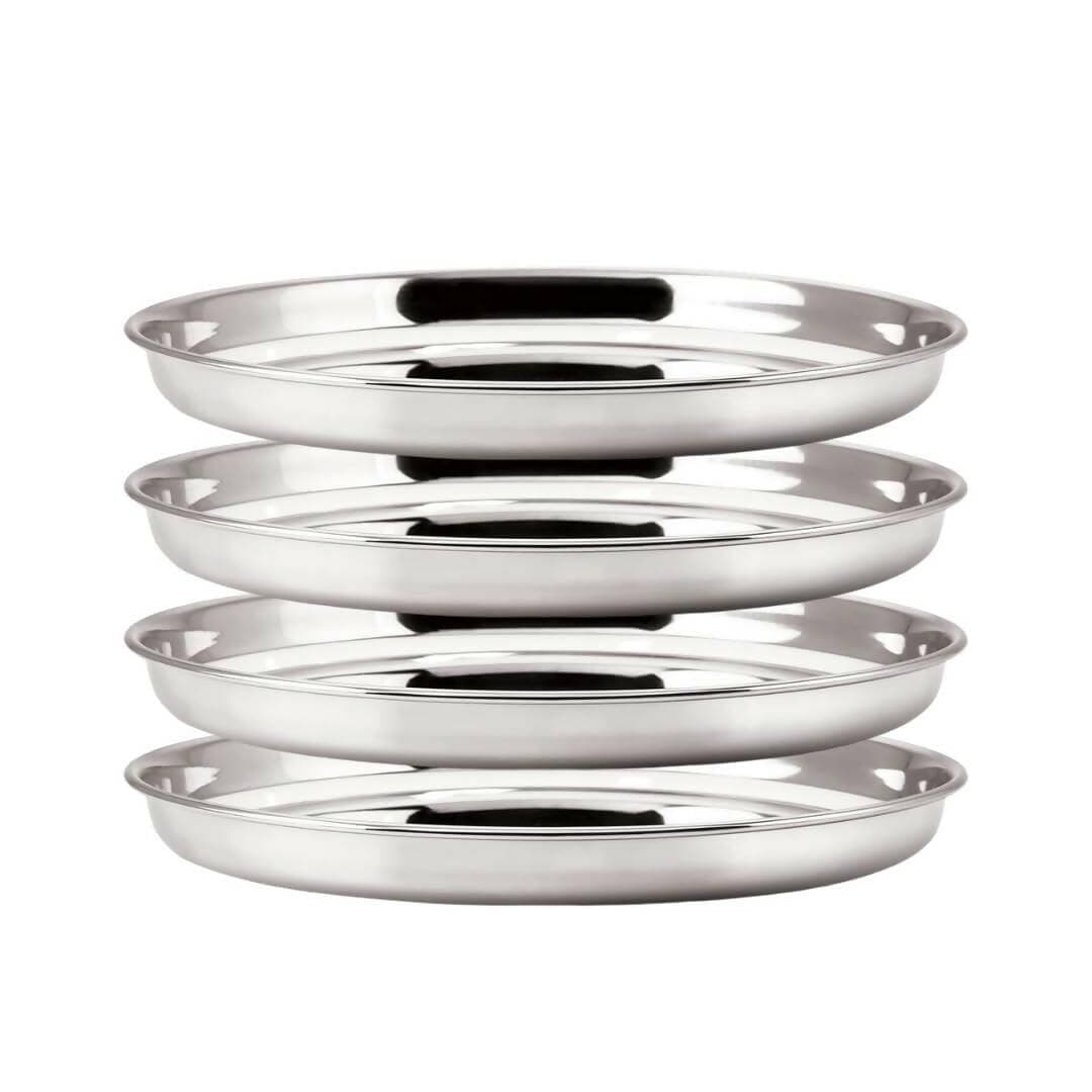 SHINI LIFESTYLE Stainless Steel Traditional dinner plates (Pack of 4) - HalfPe