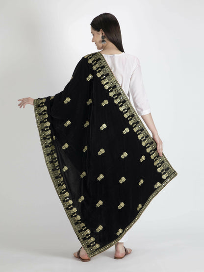 Velvet Shawl Dupatta (Black Embroidered) - HalfPe