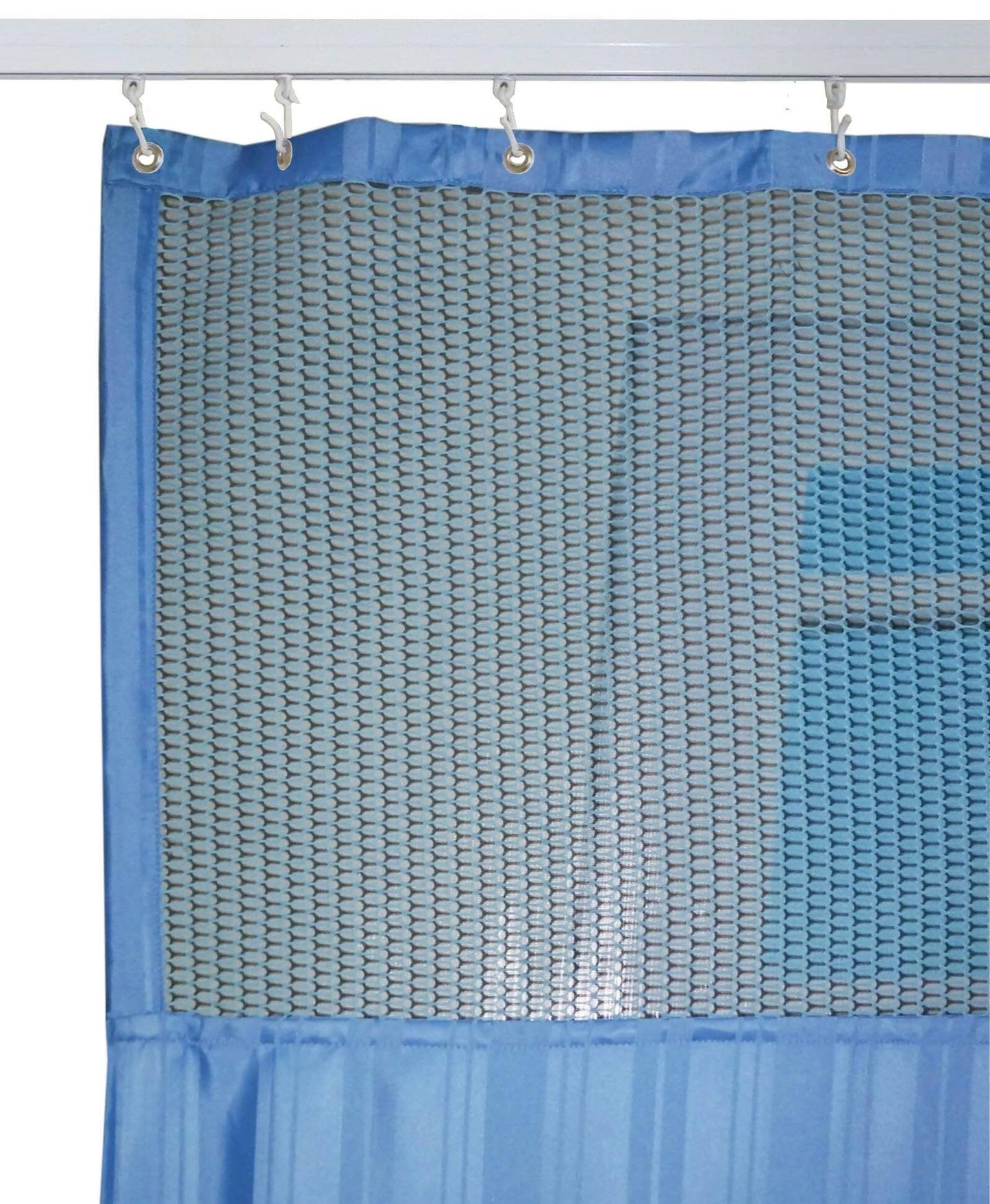 Hospital Partition Curtains, Clinic Curtains Size 18 FT W x 7 ft H, Channel Curtains with Net Fabric, 100% polyester 36 Rustfree Metal Eyelets 36 Plastic Hook, Dark Blue, Stripes (18x7 FT) - HalfPe