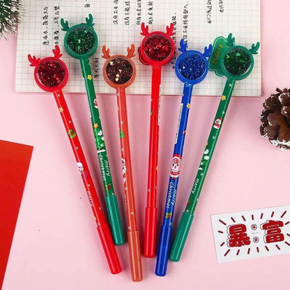 Le Delite christmas return gifts -Plastic Gel Ink Pen (glitter head pen-10 Pieces) - HalfPe