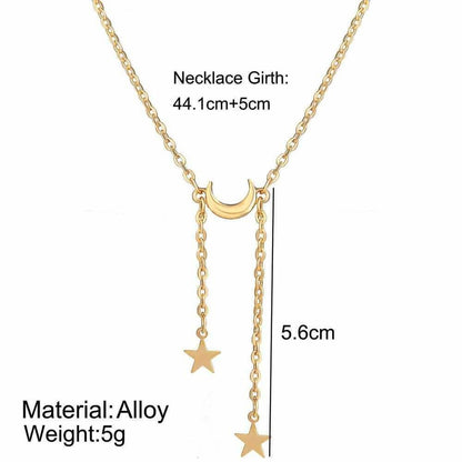 Pinapes Charming Gold Plated Dual Star Layered Stars and Moon Pendant Necklace for Women and Girls - HalfPe