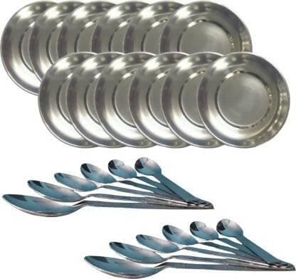 SHINI LIFESTYLE Old Style Quarter Plate with spoon set Dinner Plate (Pack of 12) - HalfPe