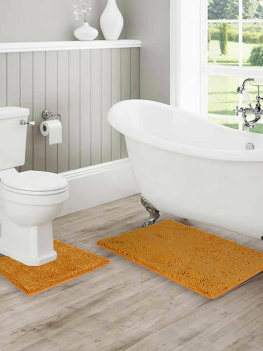 Lushomes Bathroom Mat, 2200 GSM Floor Mat with High Pile Microfiber, anti skid mat with Contour footmat Anti Slip (Bathmat Size 20 x 30 Inch, Contour Size 18 x 20 Inch, Single Pc, Light Brown) - HalfPe