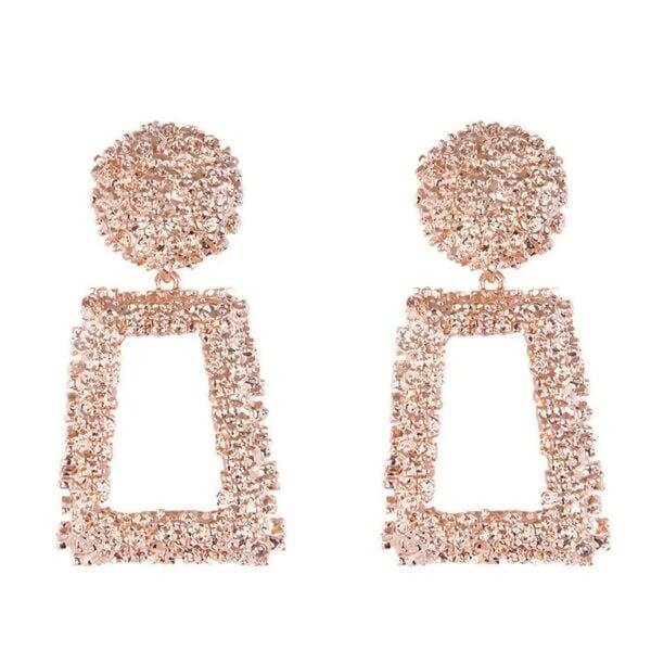 Pinapes Rectangle Geometric Metallic Earrings (baby pink) - HalfPe