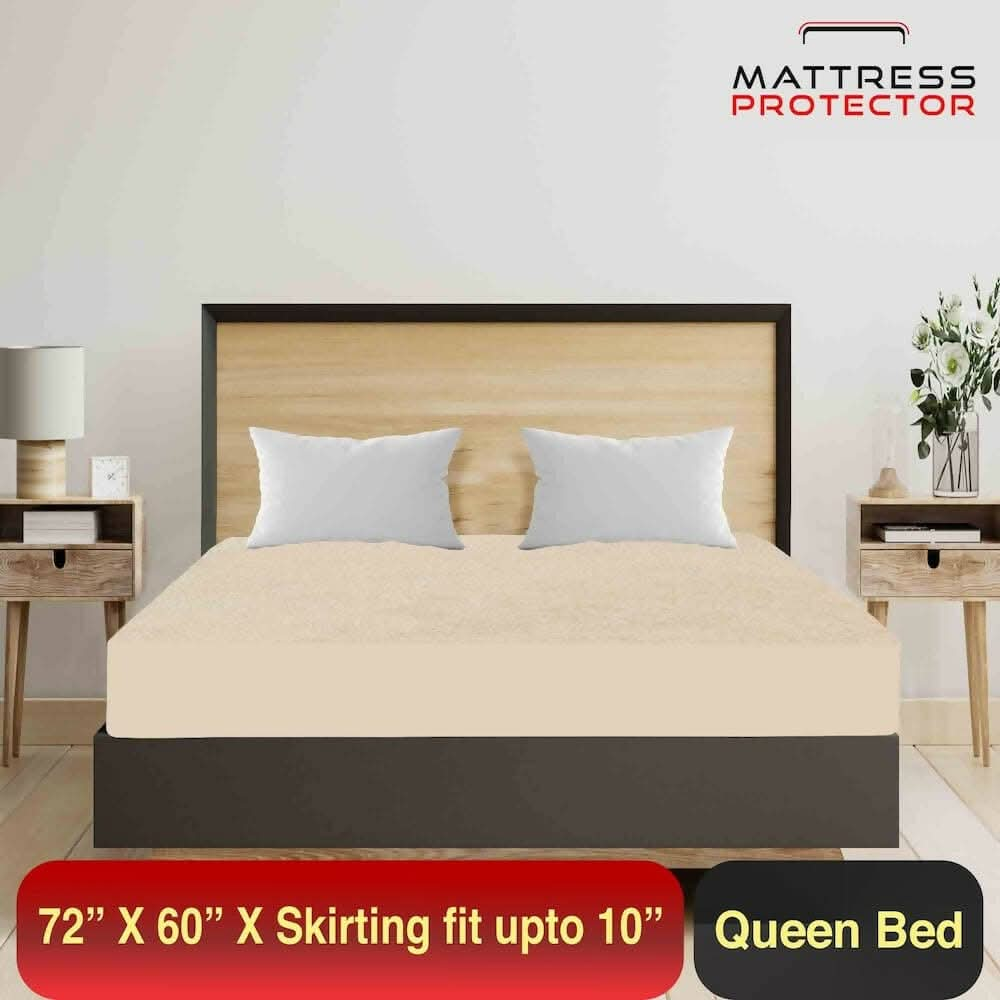 Mattress Protector Beige Waterproof Cover for Queen Size Bed (72 x 60 inch) - HalfPe