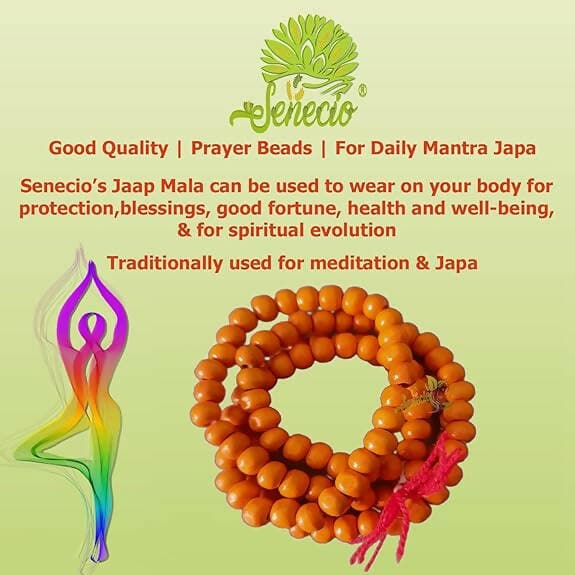 SENECIO Orange Tulsi Jaap Mala Wearable Wooden Handmade 108 Beads Original For Pooja Mantra Rosary Garland - HalfPe