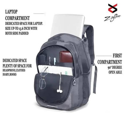 Laptop Backpack Multiple Pockets Padded Shoulder Straps Premium Fabric (Grey 40L) - HalfPe