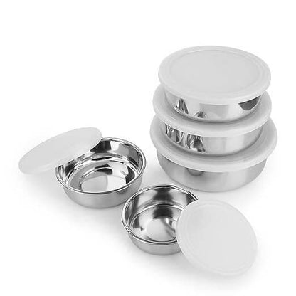 Stainless Steel Made Lid Bowl multipurpose for storing fruits ,namkeen, ladoo etc (set of 5) - HalfPe