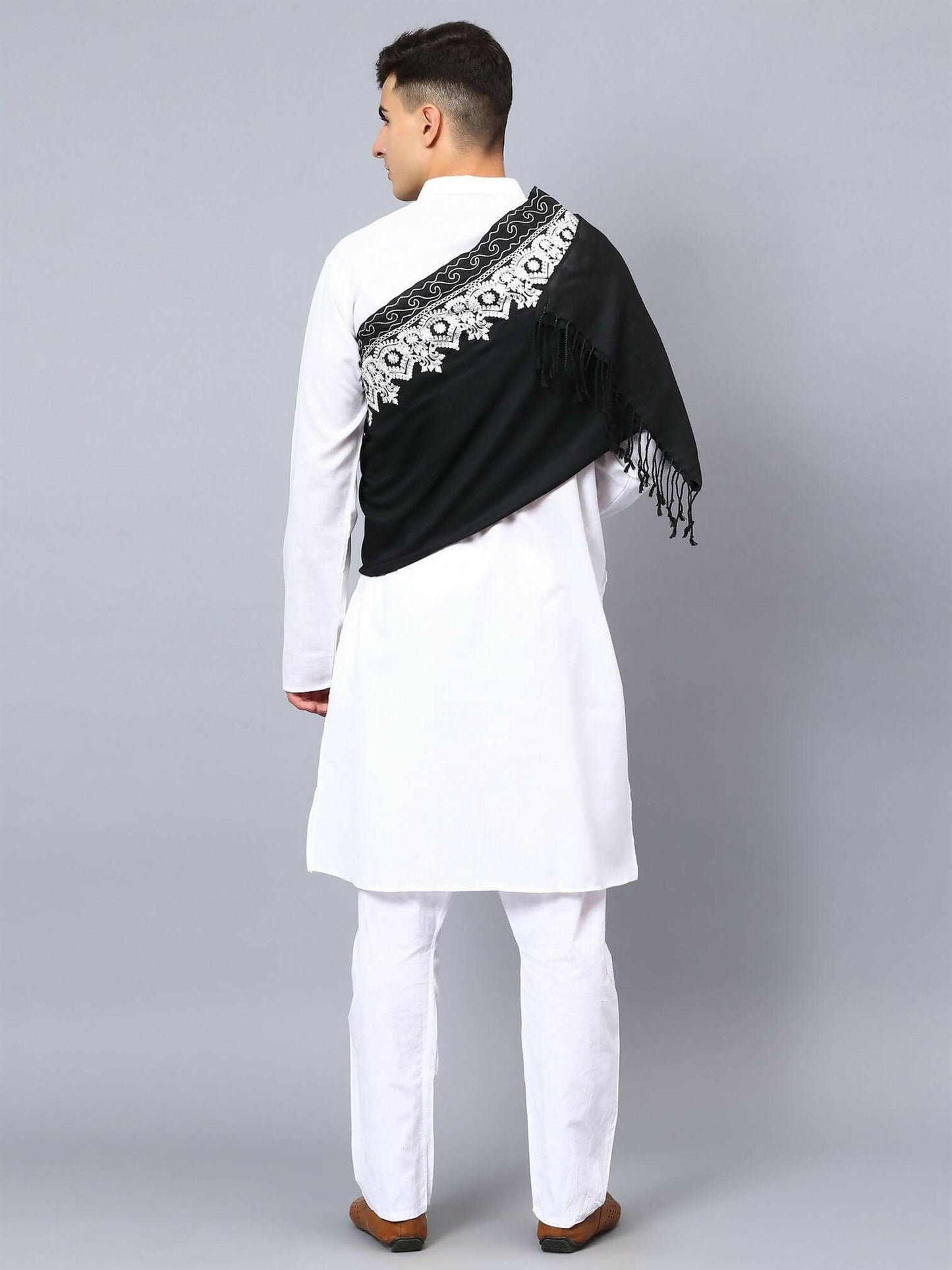 Black White Embroidered Stole - HalfPe