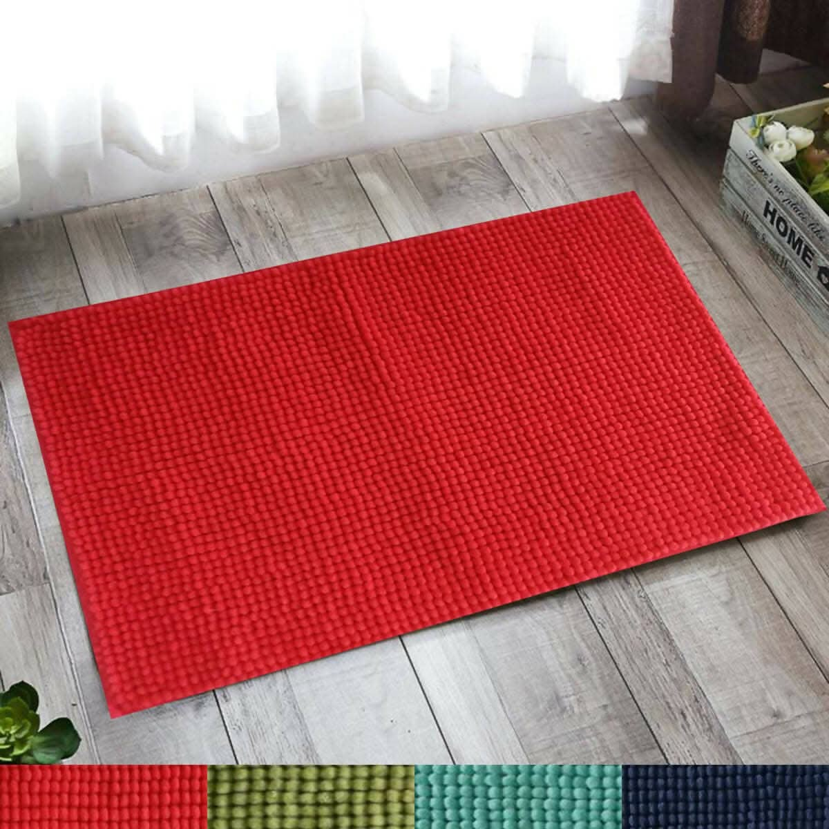 Lushomes Bathroom Mat, floor mats for home, anti slip mat, 1800 GSM Floor Mat with High Pile Microfiber, mat for bathroom floor with Anti Skid Spray Backing (12 x 18 Inch, Single Pc, Red) - HalfPe