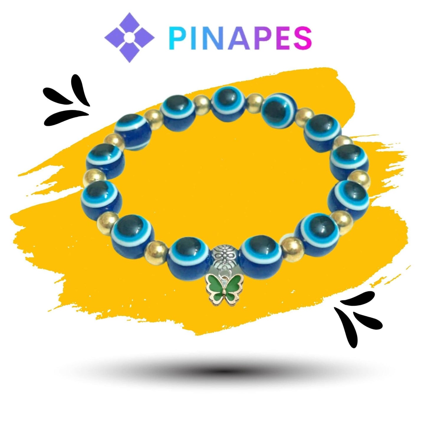 Pinapes artisanal beaded bracelet with tiny green butterfly - HalfPe