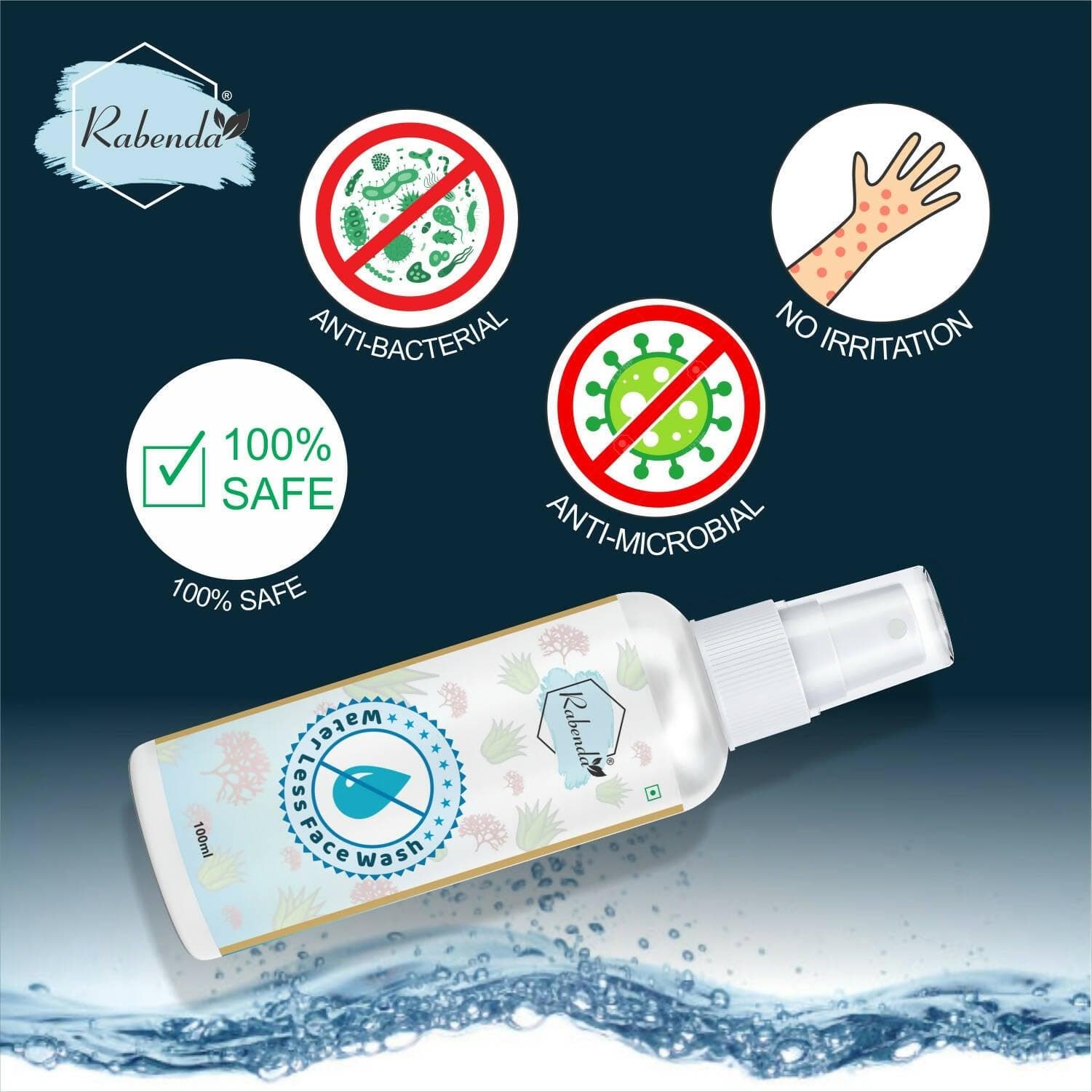 Rabenda Waterless Face Wash for Brighter & Fresher look, For Men & Women -100ml (Pack of 2) - HalfPe