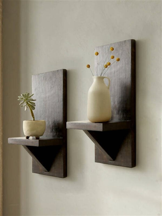 Green Girgit Wooden Set Of Two Wall Shelves - HalfPe