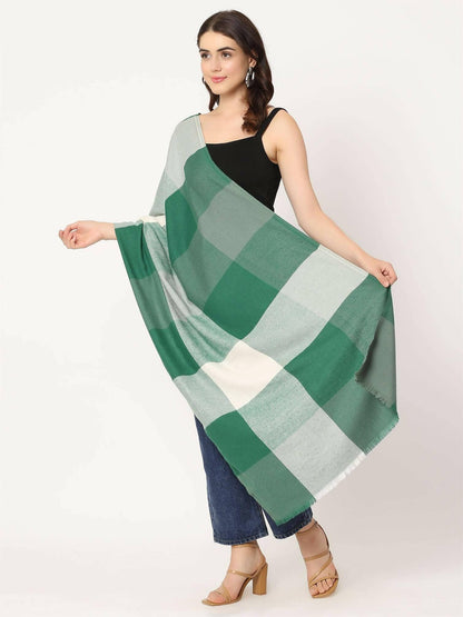 Bottle Green and White Pashmina Stole for women - HalfPe