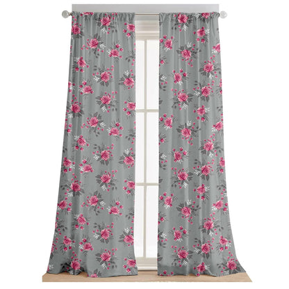 Lushomes curtains 8 feet long set of 2, door curtains 8 ft, door curtain, curtains for bedroom, Semi sheer curtains, rod pocket curtains (Pack of 2, 57x96 Inch, Grey Flowers) - HalfPe