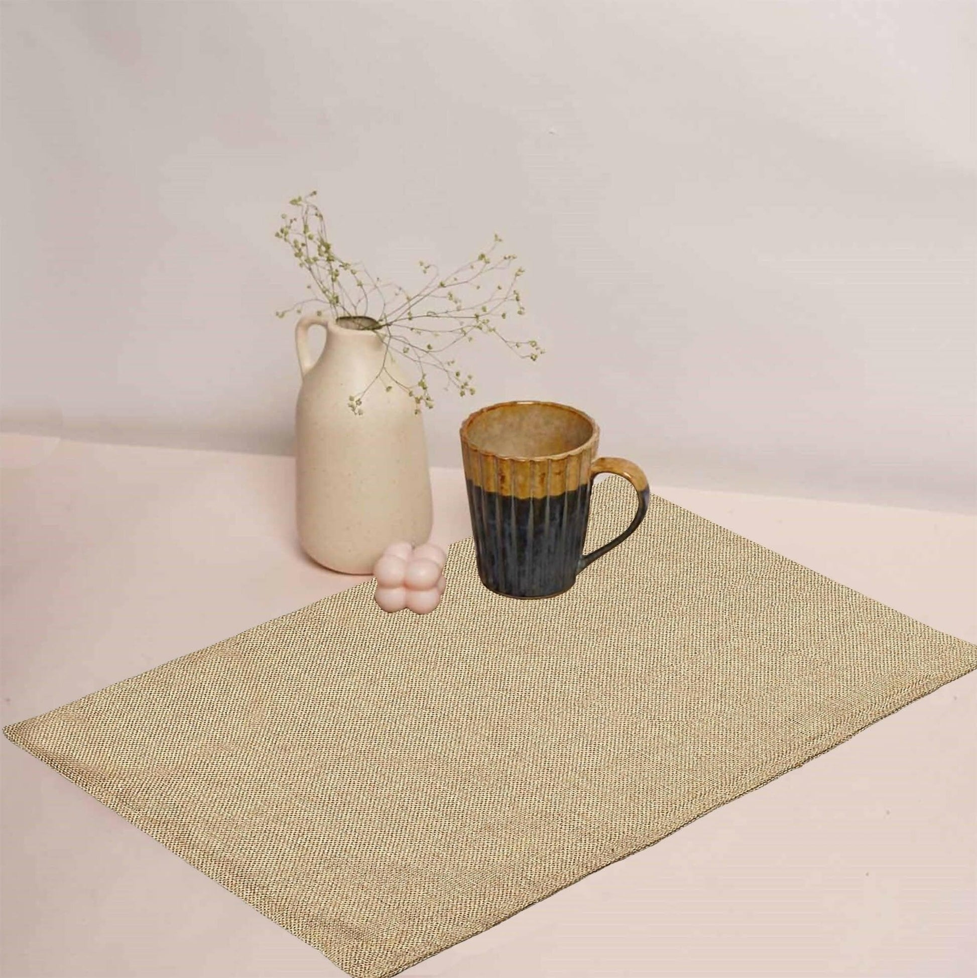 Lushomes Jute Table Mat, Beige Dining Table Mat, table mats Set of 6, Also Used as kitchen mat, fridge mat, cupboard sheets for wardrobe, Jute Place mats (Pack of 6, 12x18 Inches, 30x45 Cms) - HalfPe