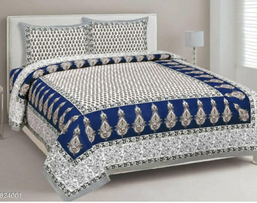 Jaipuri traditional queen size cotton bedsheet with (2) pillow cover set LP97 - HalfPe