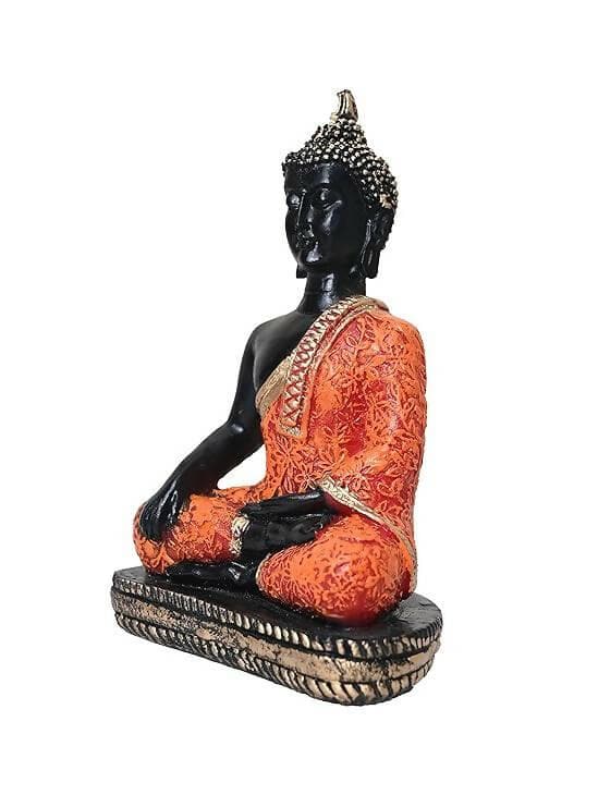 KariGhar Antique Meditating Buddha Statue Idol Perfect for Home | Prayer Room | Living Room | Decoration & Gifting (A0104 (Orange)) - HalfPe