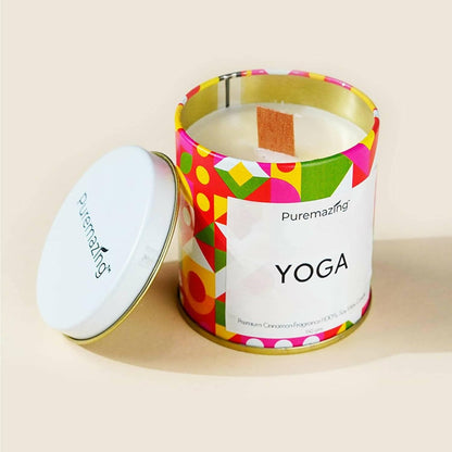 Puremazing Premium 100% Soy Wax Candle | Yoga - Cinnamon Fragranced Candle Tin Jar for Bedroom/Spa/Home | Burning time of Upto 35 Hours | Handmade Votive Candles - HalfPe