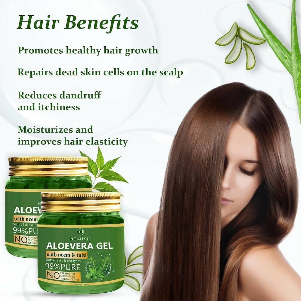 NEWISH Aloe vera Pure Neem And Tulsi Gel For Skin, Hair And Body (400GM) - HalfPe