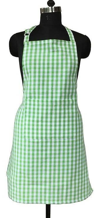 Lushomes Cotton Checks Kitchen Chef Apron with Pocket and Adjustable - HalfPe