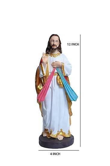 KariGhar Resin Divine Mercy, Jesus Christ Resin Statue for Altar Multi Color 3.5 x 3.5 x 11 Inch - HalfPe