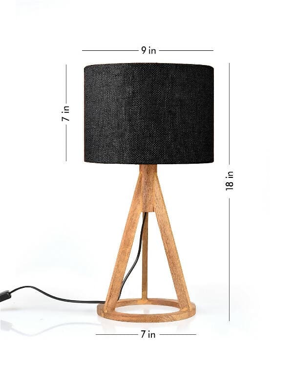 Jute Black Trio Wooden Lamp - HalfPe